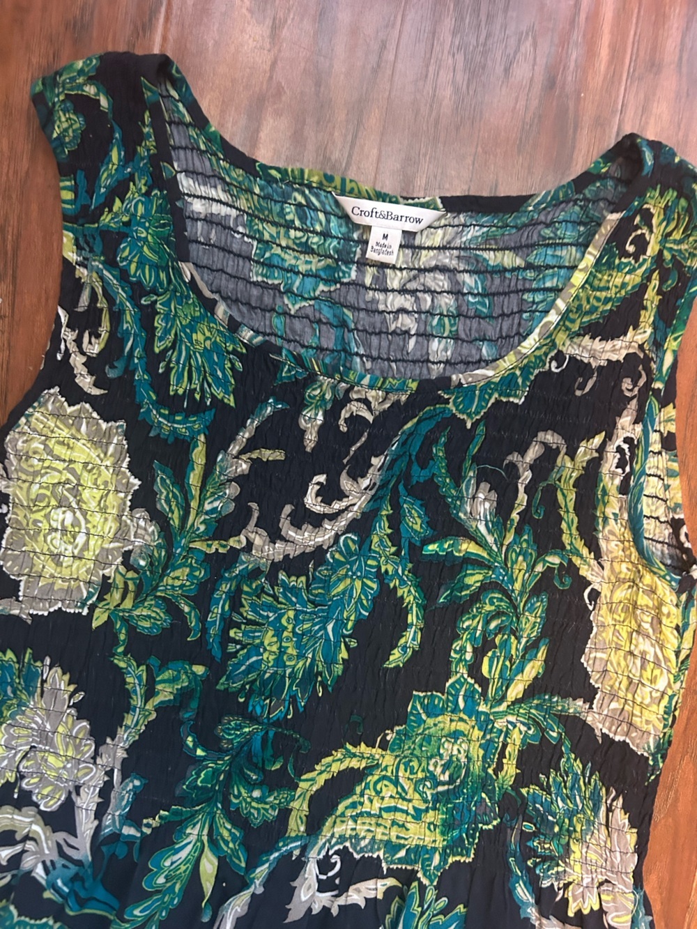 croft & barrow Teal, Lime & Black Paisley Midi Dress Stretchy Comfortable Summer - Picture 3 of 5